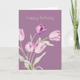 Botanical Pink Tulip Flower Boho Birthday Card