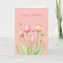 Botanical Pink Tulip Flower Boho Birthday Card