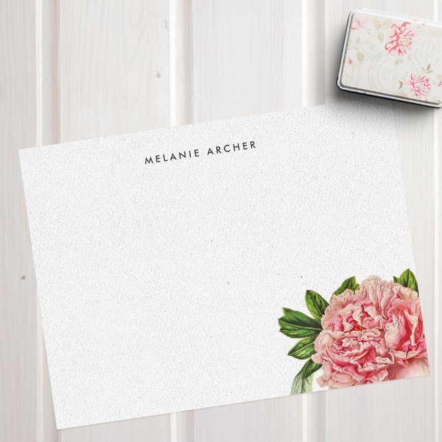 Botanical Pink Watercolor Peony Personalized Note Card (Creator Uploaded)