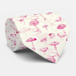 Botanical Pink White Forest Mushroom Pattern Neck Tie