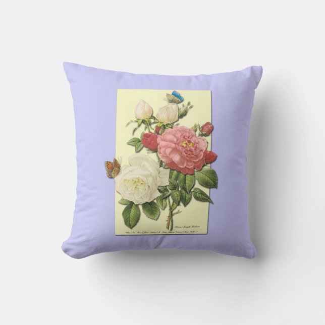 Botanical Pink White Roses Butterfly Pillow (Front)