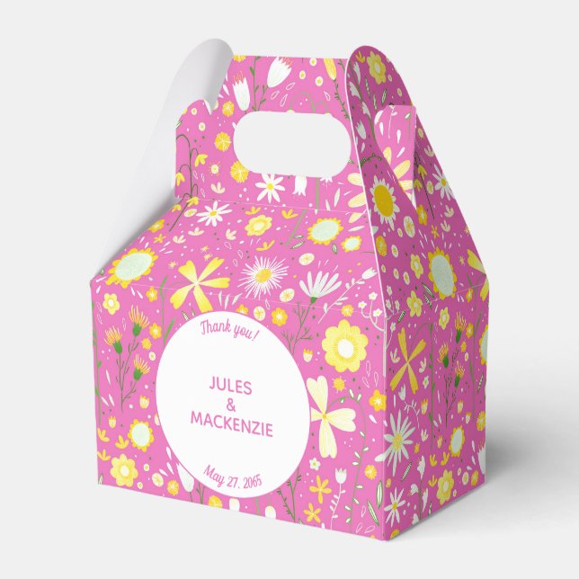 Botanical Pink Wildflower Floral Pattern Favor Boxes (Front Side)