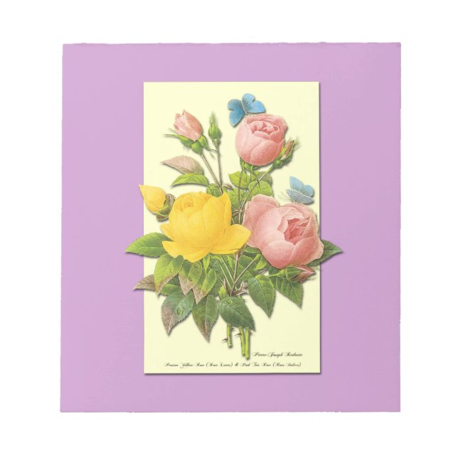 Botanical Pink Yellow Roses Notepad (Front)