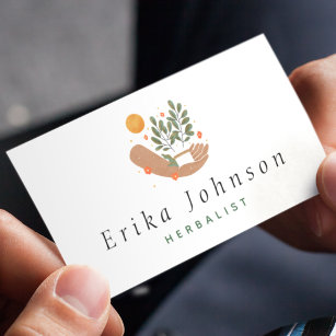 Botanical Plant in Hand Herbalist Minimalist Cool  Business Card