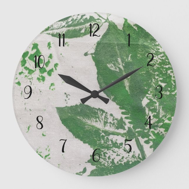 Botanical Plant Print Green Nature Art Large Clock (Front)
