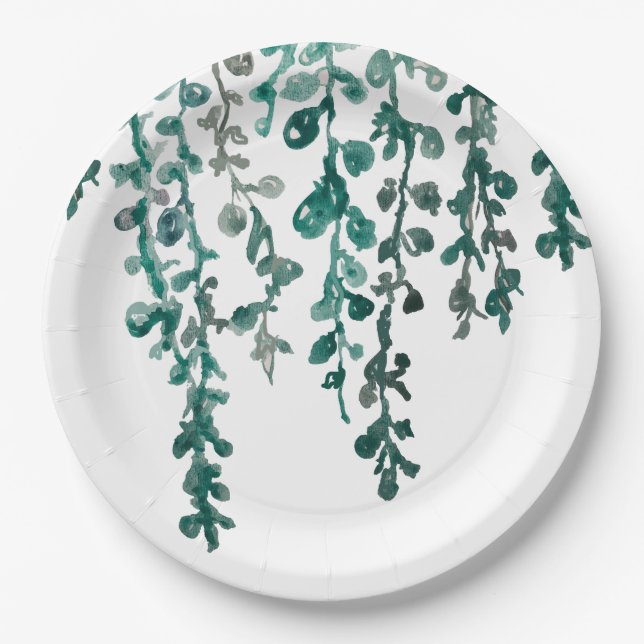 Botanical Plant Print Tropical Painting Paper Plates (Front)