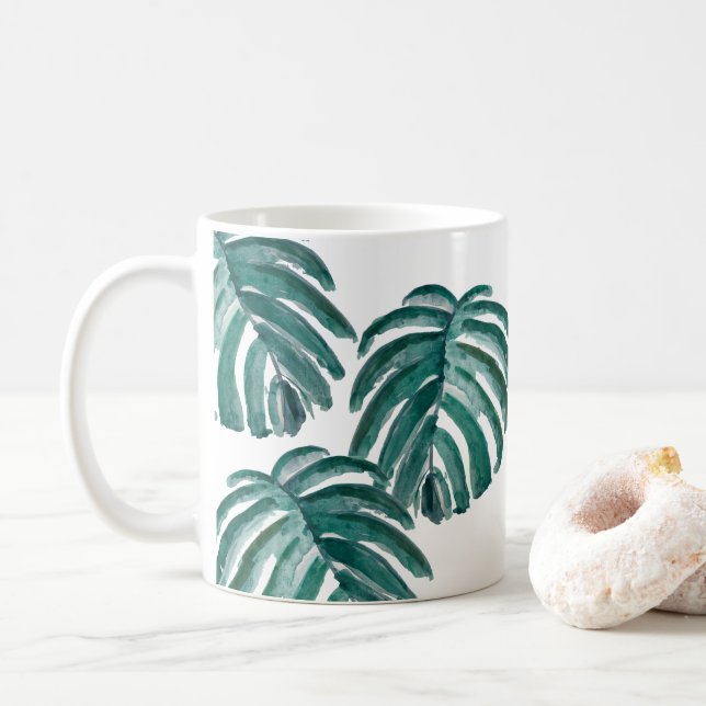 Botanical Plant Printmaking Green Painting Art Coffee Mug (With Donut)