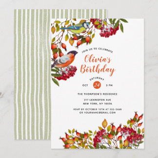 Botanical Plants and Birds Birthday Invitation