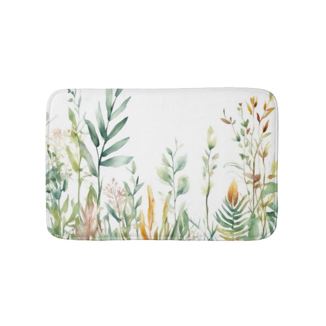 Botanical Plants Green White Design 311 Bath Mat (Front)