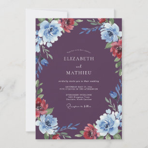 Botanical Plum Azure Wildflower Wedding Invitation