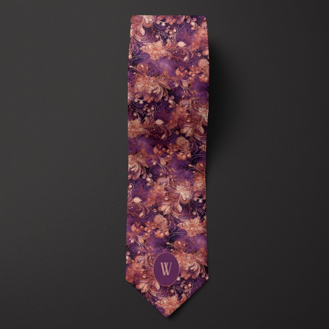 Botanical Plum & Copper Monogram Neck Tie (Creator Uploaded)