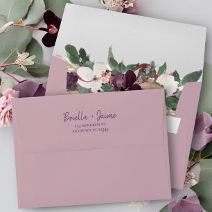 Botanical Plum Lilac Mauve Return Address Wedding Envelope