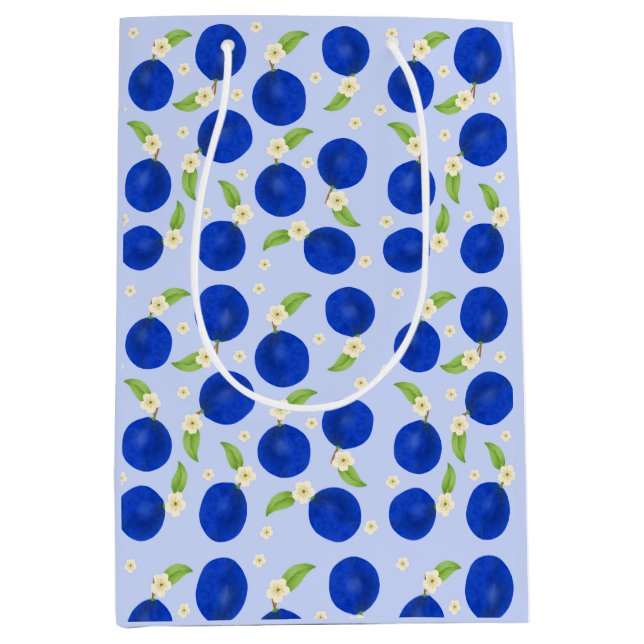 Botanical Plums Collection Blue Medium Gift Bag (Front)