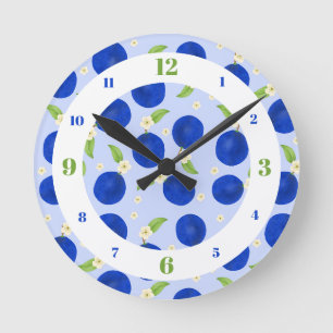 Botanical Plums Collection Blue Round Clock