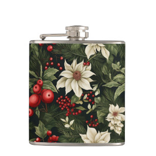 Botanical Poinsettia Christmas Pattern Flask