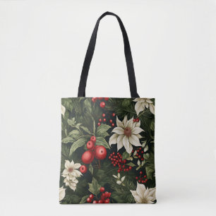 Botanical Poinsettia Christmas Pattern Tote Bag