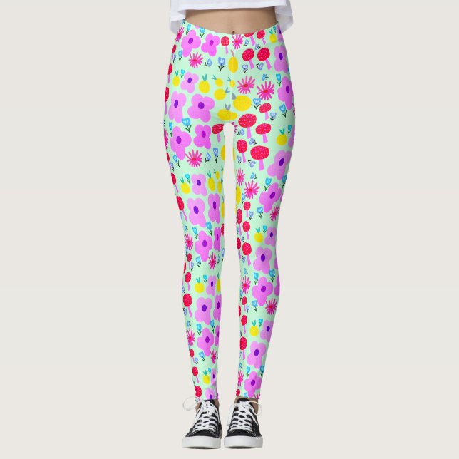 Botanical PomPoms All-Over-Print Leggings (Front)
