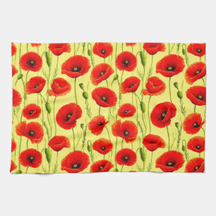 Botanical Poppy Flowers For Fresh Kitchen Decor Towel