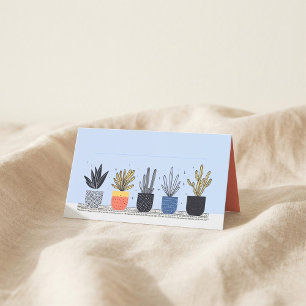 Botanical potted house plants Name Place Card
