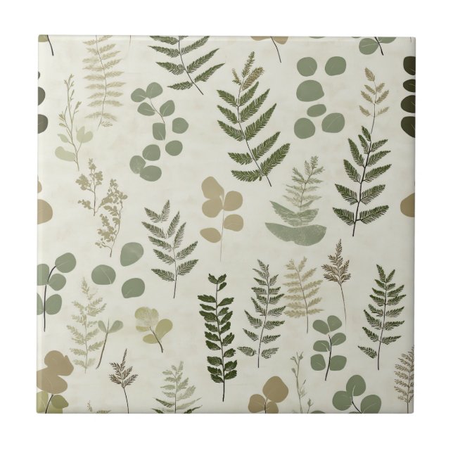 Botanical Pressed Leaves Pattern – Fern Print (3) Ceramic Tile (Front)