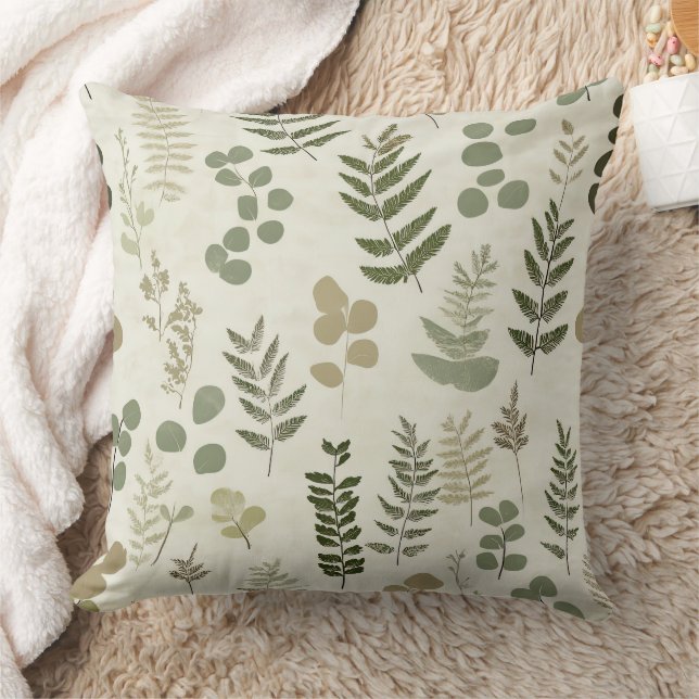 Botanical Pressed Leaves Pattern – Fern Print (3) Throw Pillow (Blanket)