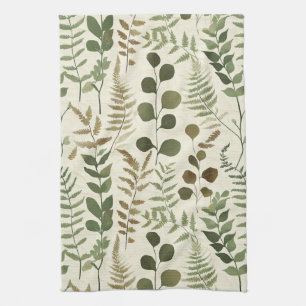 Botanical Pressed Leaves Pattern – Fern Print Kitchen Towel