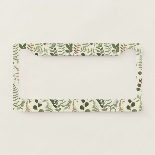 Botanical Pressed Leaves Pattern – Fern Print License Plate Frame (Front)