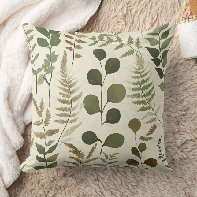Botanical Pressed Leaves Pattern – Fern Print Throw Pillow (Blanket)
