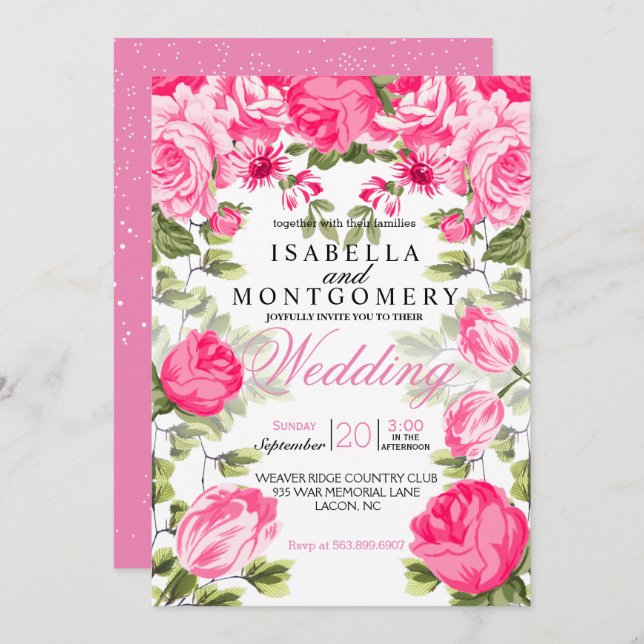 Botanical  Pretty Pink Floral Wedding Invitation (Front/Back)