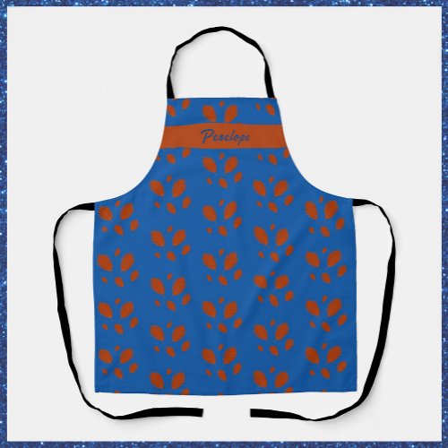 Botanical Pretty Rust Leaves on Royal Blue Design Apron