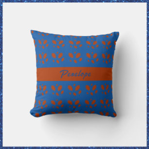 Botanical Pretty Rust Leaves on Royal Blue Design Throw Pillow