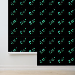 Botanical Print Green Leaves Patterns Garden Black Wallpaper
