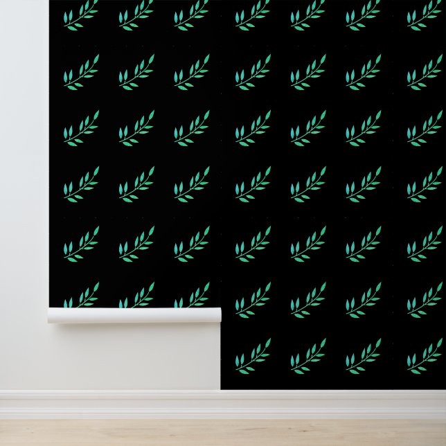 Botanical Print Green Leaves Patterns Garden Black Wallpaper (Application)