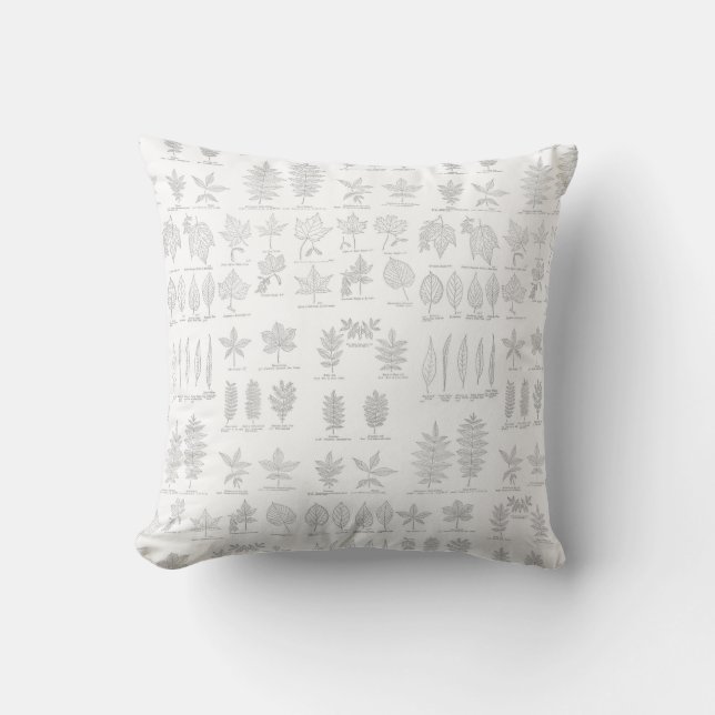 Botanical Print Hand Drawn Gray Sketch Leaf Throw Pillow (Front)