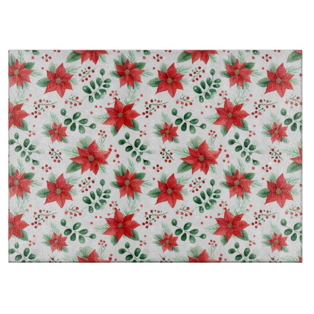 Botanical Print Red Poinsettias Cutting Board (Front)