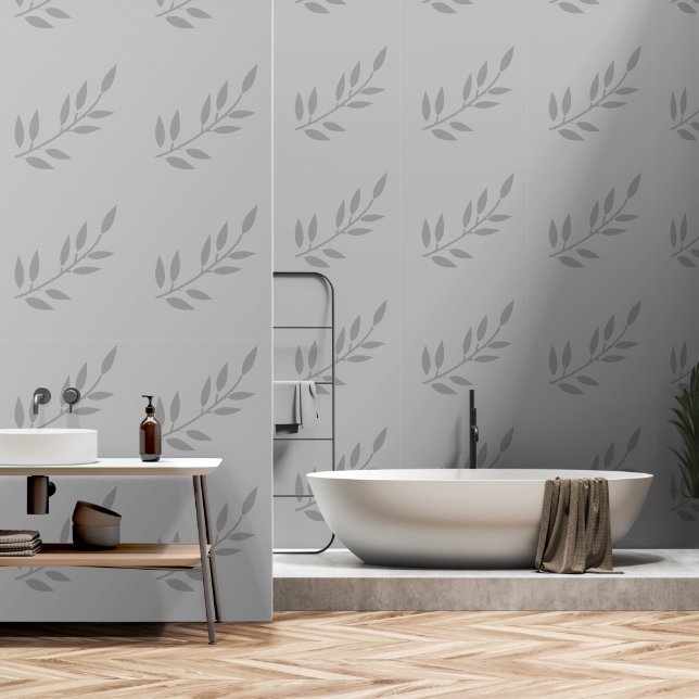 Botanical Prints Grey Gray Leaf Patterns Elegant Wallpaper (Bathroom)