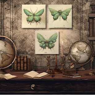 Botanical Prints of a Trio of Green Butterflies Acrylic Photo Tile