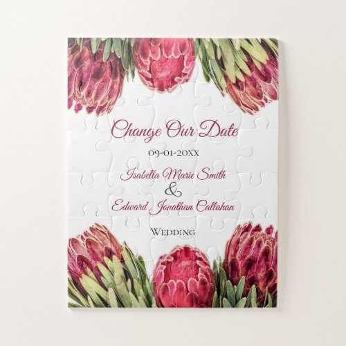 Botanical Protea Floral Save The Date Keepsake Jig Jigsaw Puzzle