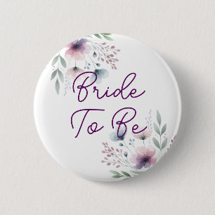 Botanical Purple and Green Bride to Be Button