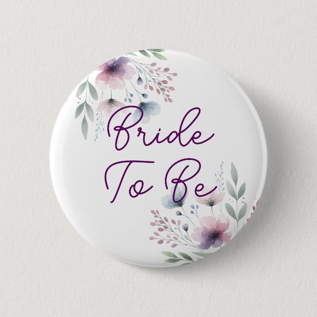 Botanical Purple and Green Bride to Be Button (Front)