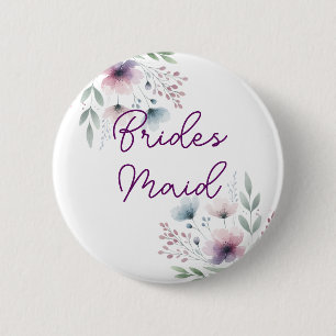 Botanical Purple and Green Bridesmaid Button