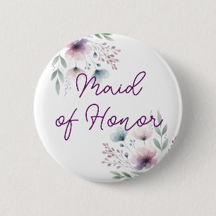Botanical Purple and Green Maid of Honor Button