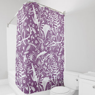 Botanical Purple and White Floral Shower Curtain