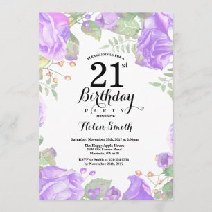 Botanical Purple Floral 21st Birthday Invitation