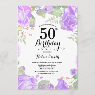 Botanical Purple Floral 50th Birthday Invitation