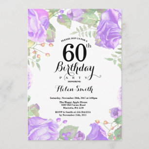 Botanical Purple Floral 60th Birthday Invitation