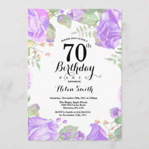 Botanical Purple Floral 70th Birthday Invitation