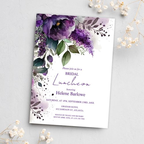 Botanical Purple Floral Bridal Shower Luncheon Invitation