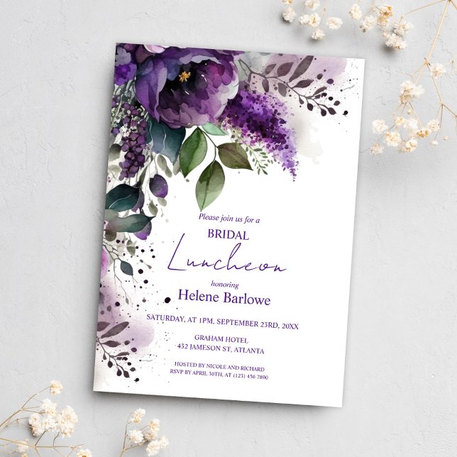 Botanical Purple Floral Bridal Shower Luncheon Invitation (Botanical Purple Floral Bridal Shower Luncheon Invitation)