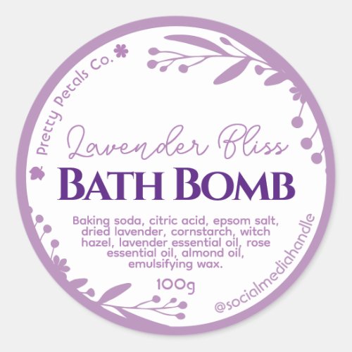 Botanical Purple Floral Lavender Bath Bomb Labels